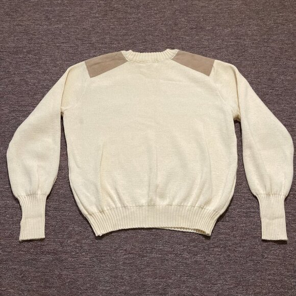 Vintage Burberrys 100% Pure New Wool Sweater Men's Small Cream Elbow Patches - Picture 7 of 16